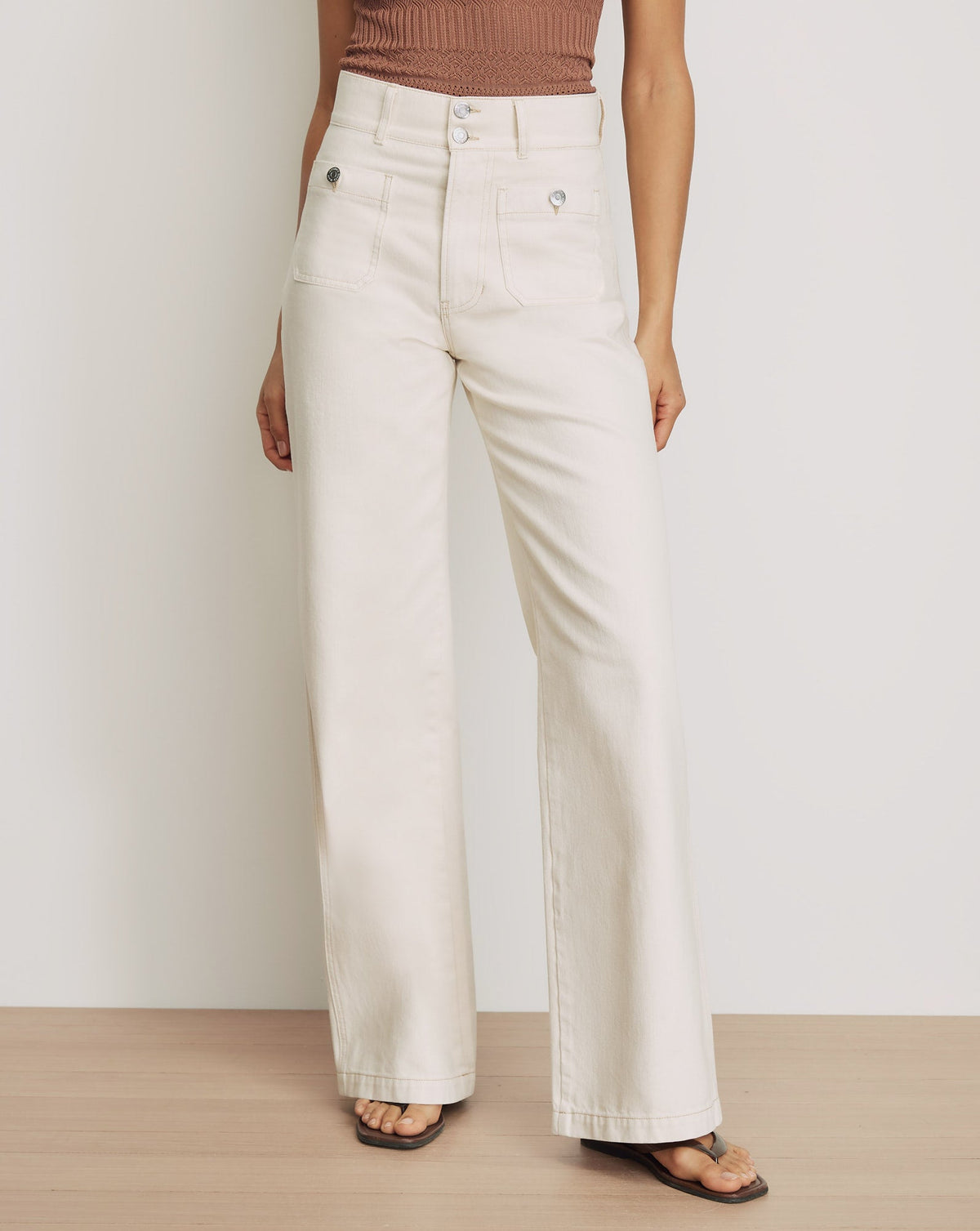 Veronica Beard | Taylor Patch-Pocket Wide-Leg Jean in Ecru Ecru