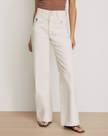 Veronica Beard | Taylor Patch-Pocket Wide-Leg Jean in Ecru Ecru