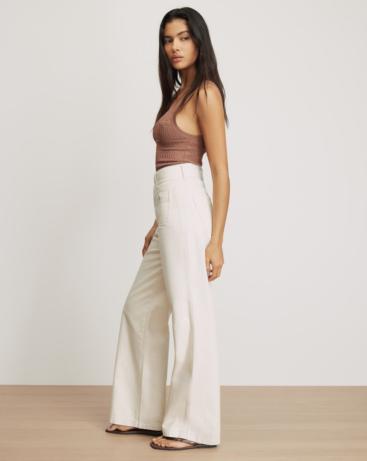 Veronica Beard | Taylor Patch-Pocket Wide-Leg Jean in Ecru Ecru