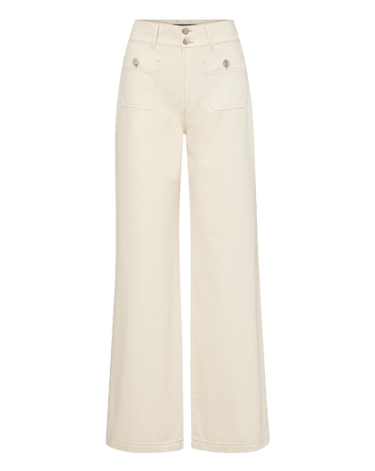 Veronica Beard | Taylor Patch-Pocket Wide-Leg Jean in Ecru Ecru