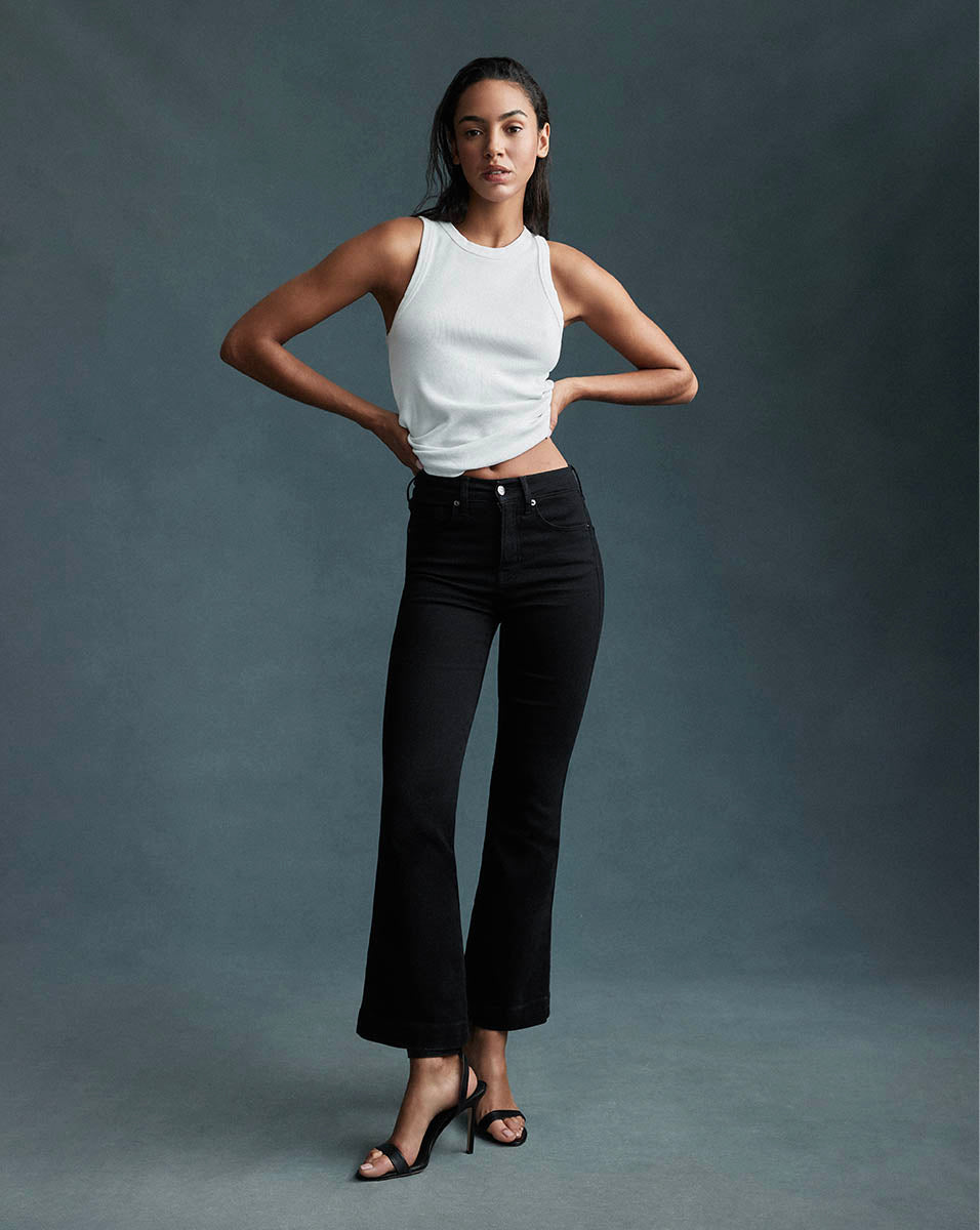 Veronica Beard | Carson Black Washed Kick-Flare Jeans Onyx