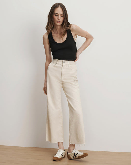 Veronica Beard | Taylor Wide-Leg Cropped Ecru Jean Ecru