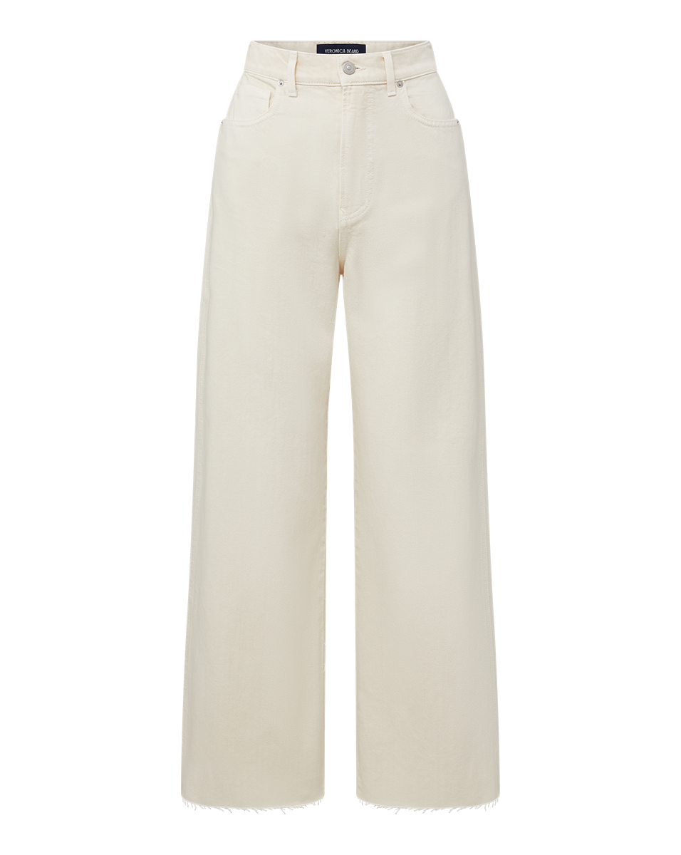 Veronica Beard | Taylor Wide-Leg Cropped Ecru Jean Ecru
