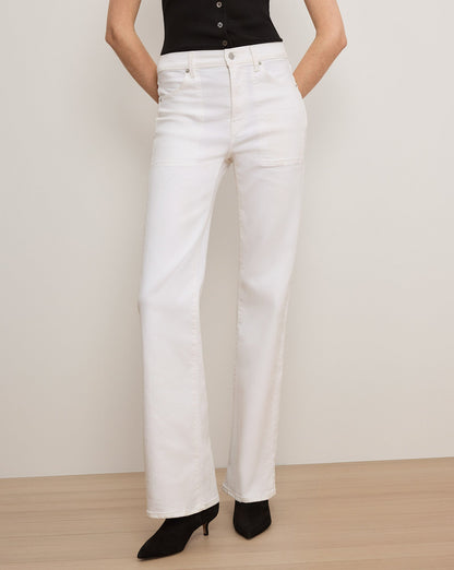 Veronica Beard | Crosbie Patch-Pocket Slim Wide-Leg Jean in White White