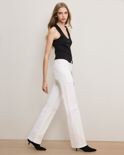 Veronica Beard | Crosbie Patch-Pocket Slim Wide-Leg Jean in White White