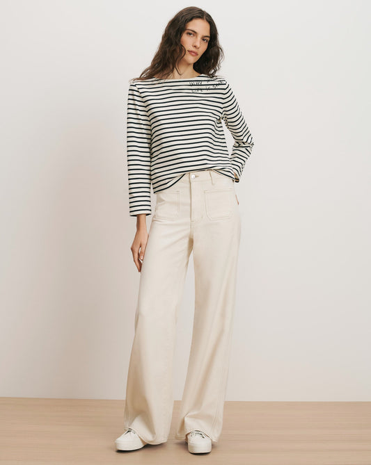 Veronica Beard | Kasey Patch-Pocket Wide-Leg Jean in Ecru Ecru