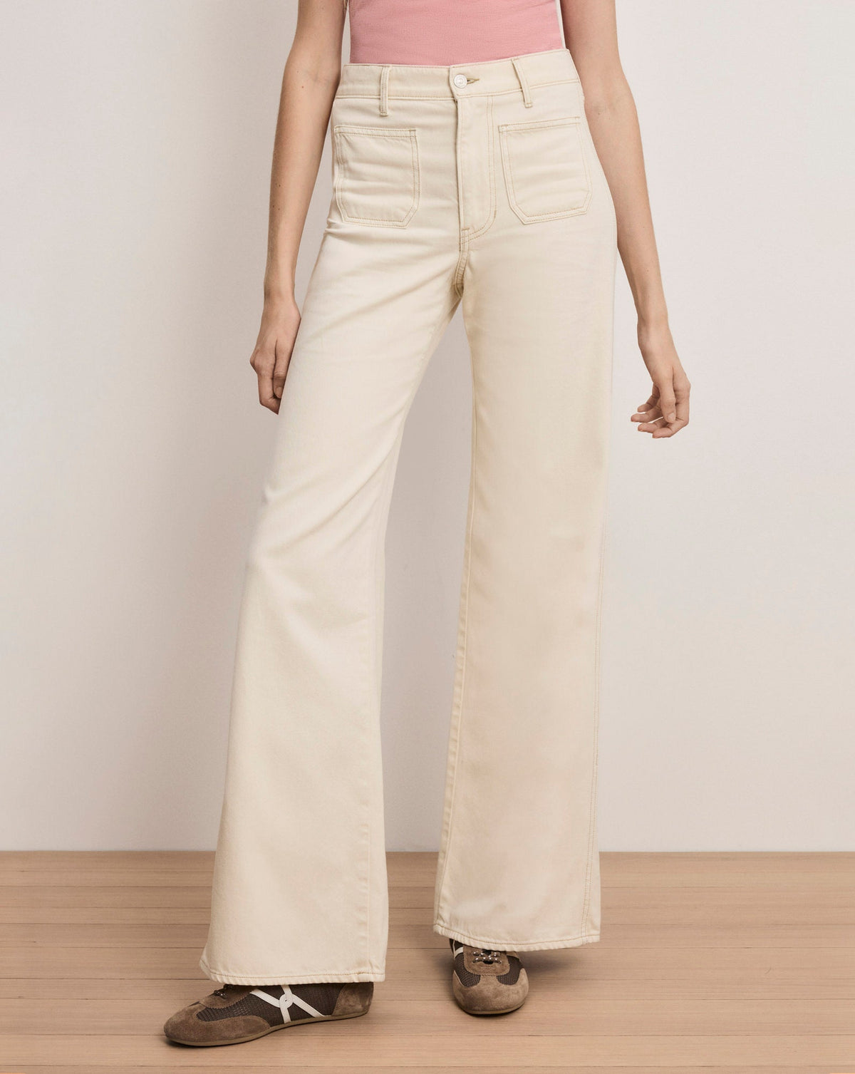 Veronica Beard | Kasey Patch-Pocket Wide-Leg Jean in Ecru Ecru