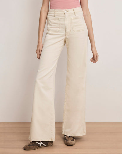 Veronica Beard | Kasey Patch-Pocket Wide-Leg Jean in Ecru Ecru