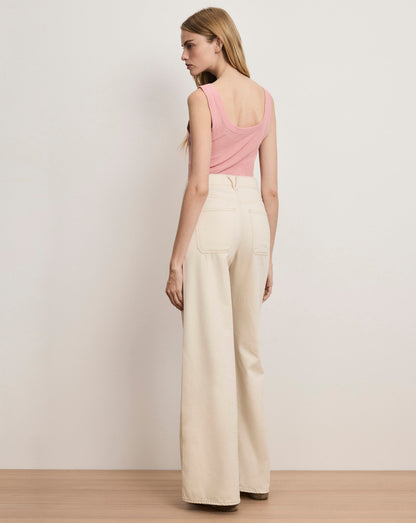 Veronica Beard | Kasey Patch-Pocket Wide-Leg Jean in Ecru Ecru