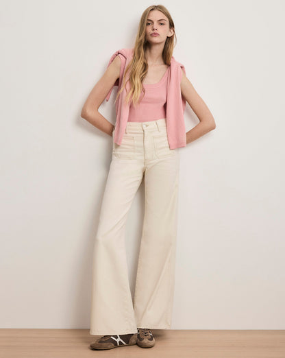 Veronica Beard | Kasey Patch-Pocket Wide-Leg Jean in Ecru Ecru