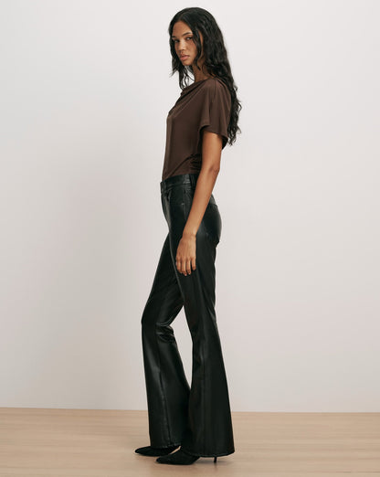Veronica Beard | Beverly Vegan Leather Skinny-Flare Pant in Black Black
