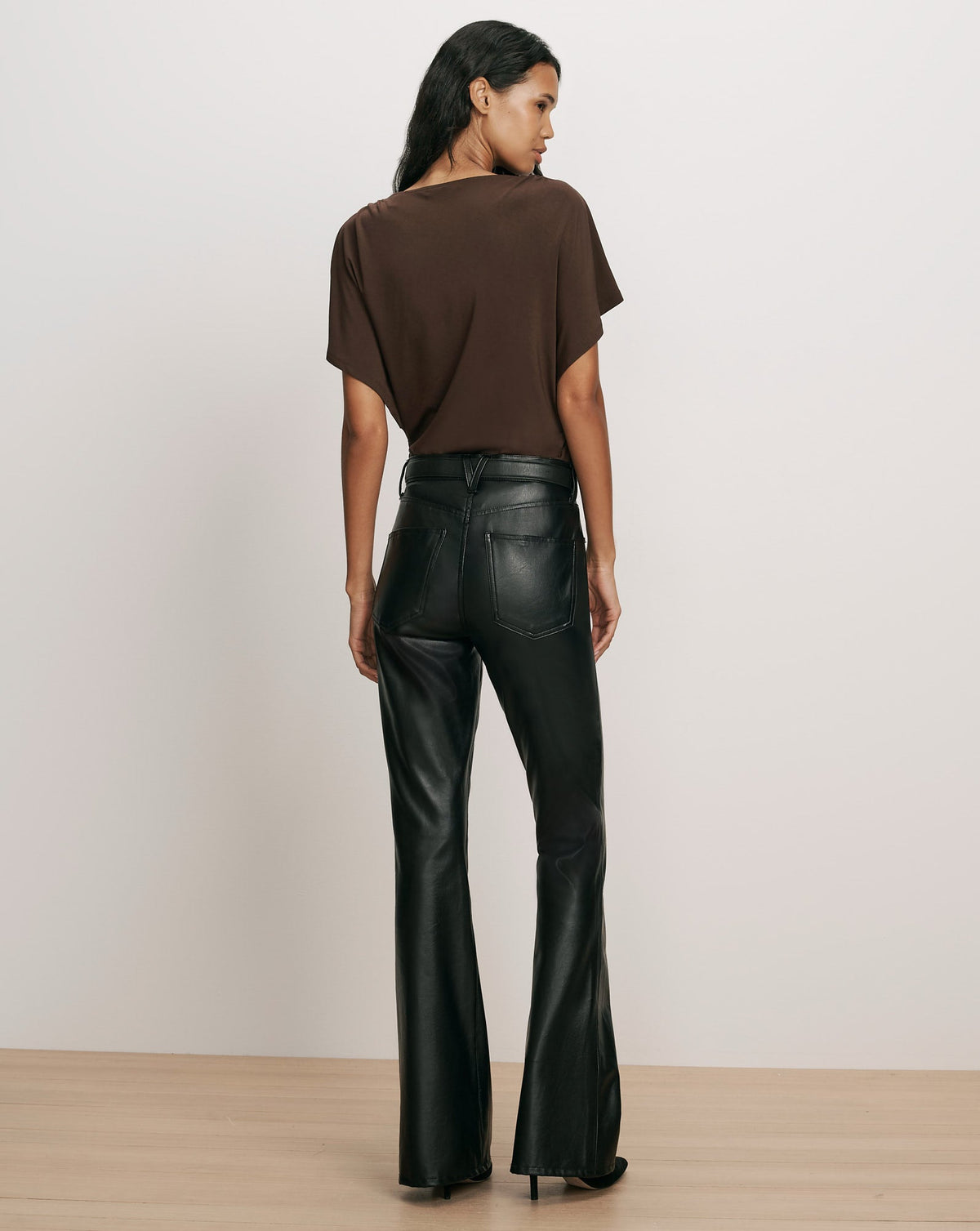 Veronica Beard | Beverly Vegan Leather Skinny-Flare Pant in Black Black
