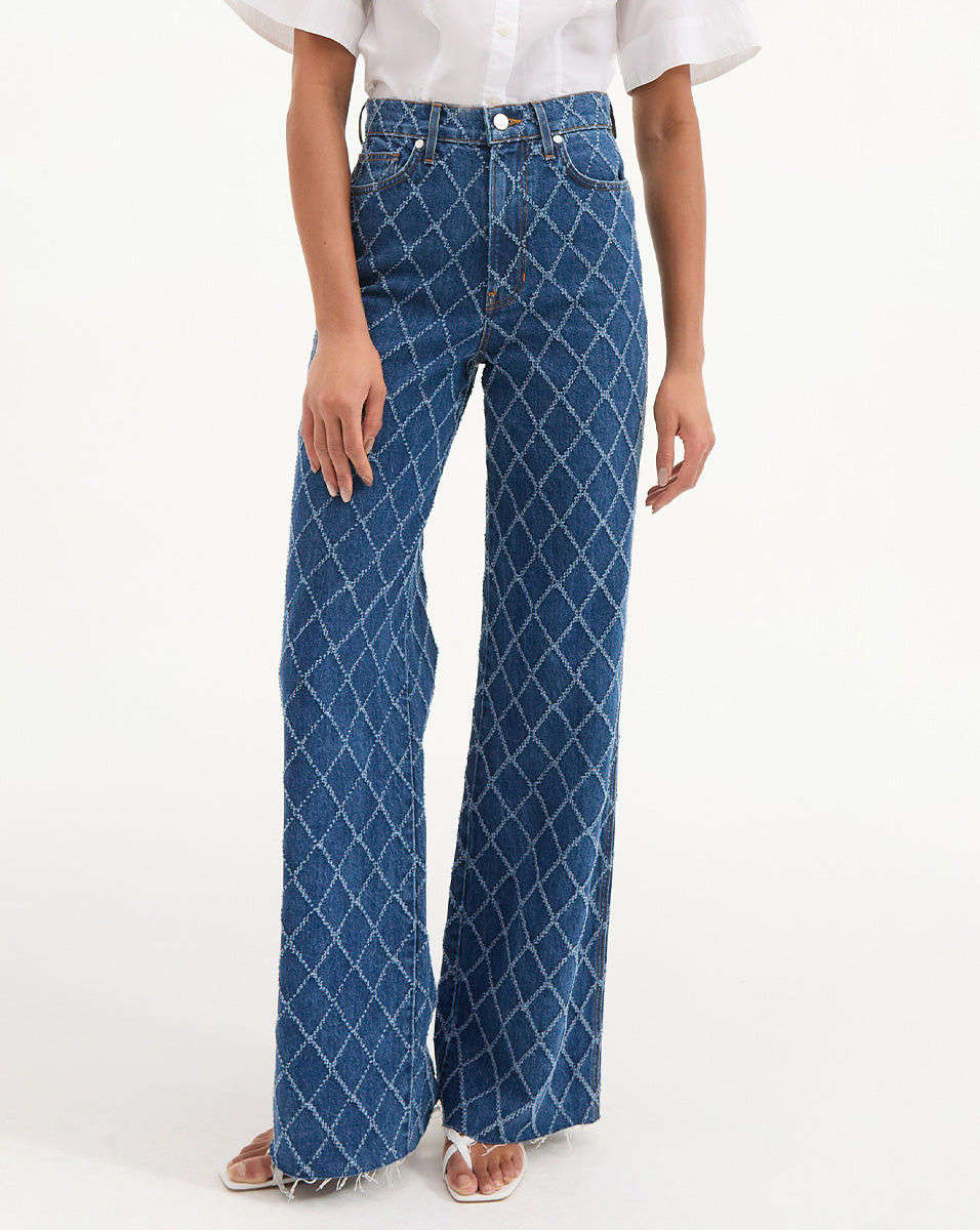 Veronica Beard | Taylor Diamond Printed Wide-Leg Jeans in Blue Blue Diamond