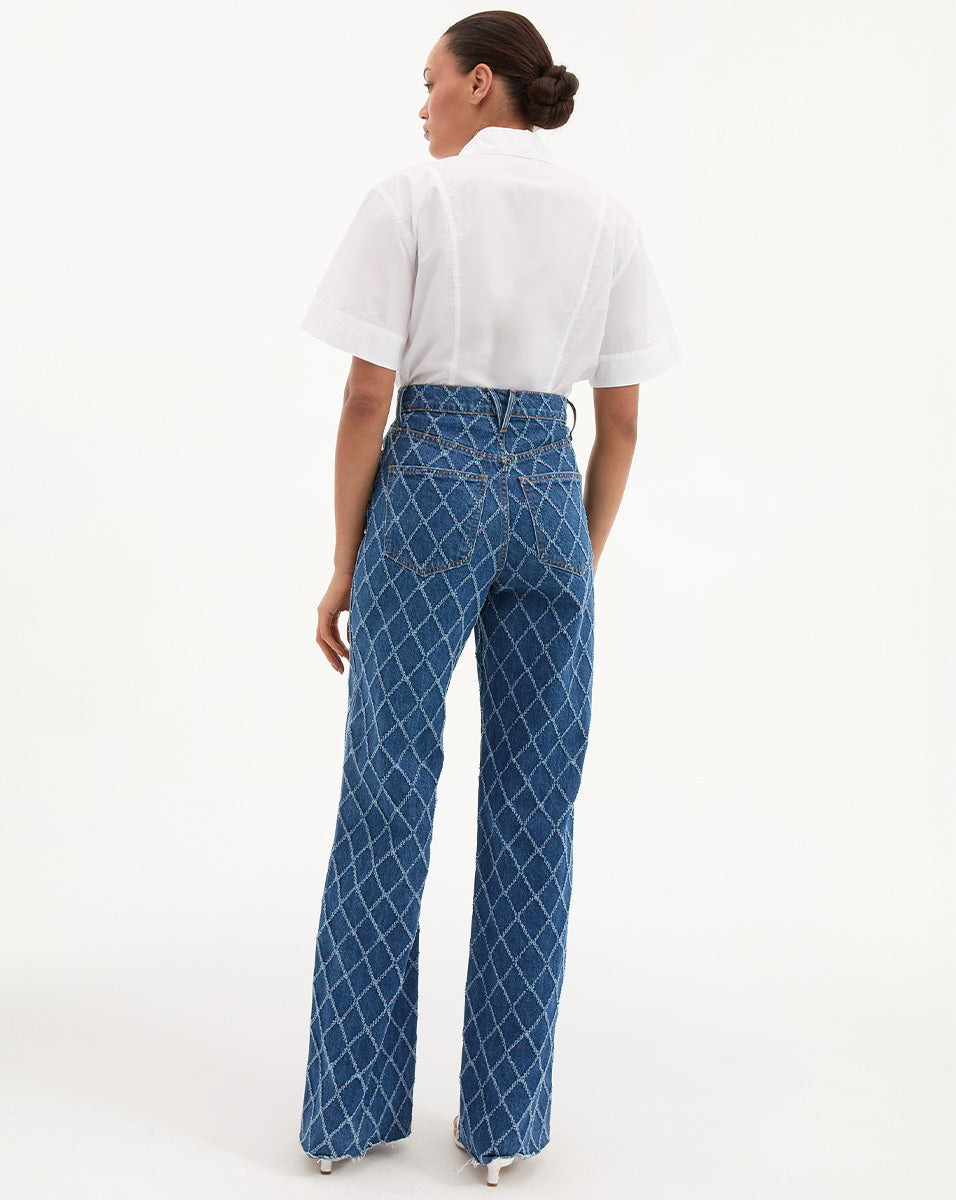 Veronica Beard | Taylor Diamond Printed Wide-Leg Jeans in Blue Blue Diamond
