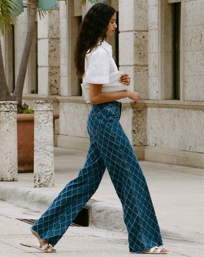 Veronica Beard | Taylor Diamond Printed Wide-Leg Jeans in Blue Blue Diamond