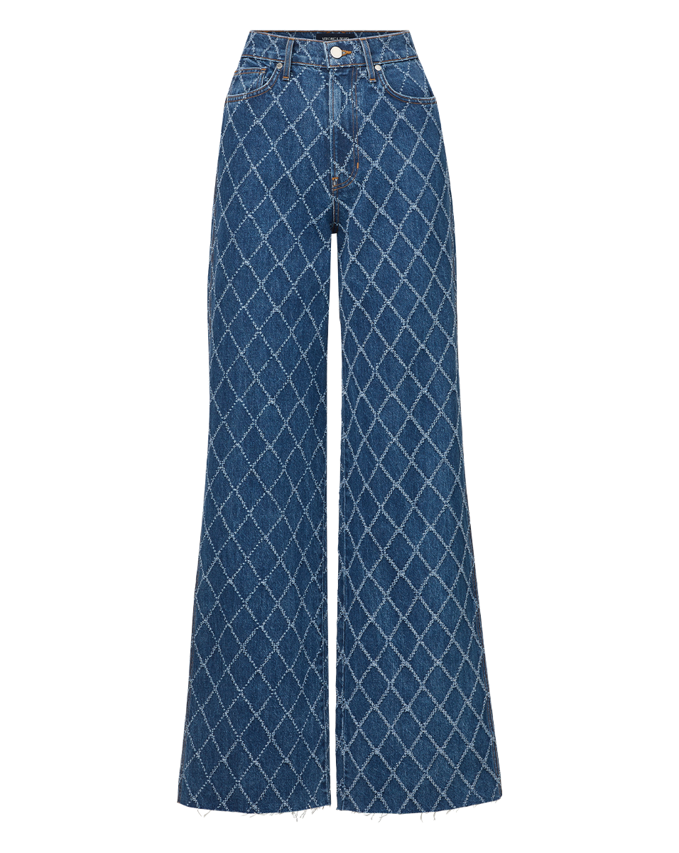 Veronica Beard | Taylor Diamond Printed Wide-Leg Jeans in Blue Blue Diamond