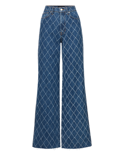 Veronica Beard | Taylor Diamond Printed Wide-Leg Jeans in Blue Blue Diamond