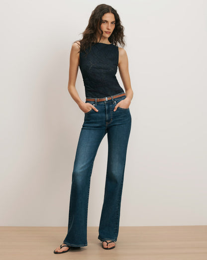 Veronica Beard | Crosbie Slim Wide-Leg Jean in Medium-Wash Bright Blue Bright Blue
