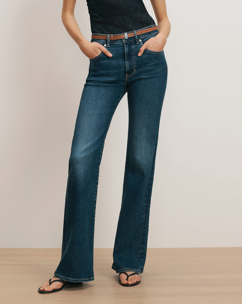 Veronica Beard | Crosbie Slim Wide-Leg Jean in Medium-Wash Bright Blue Bright Blue