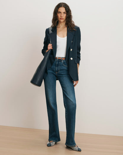Veronica Beard | Crosbie Slim Wide-Leg Jean in Medium-Wash Bright Blue Bright Blue