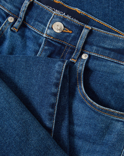 Veronica Beard | Crosbie Slim Wide-Leg Jean in Medium-Wash Bright Blue Bright Blue