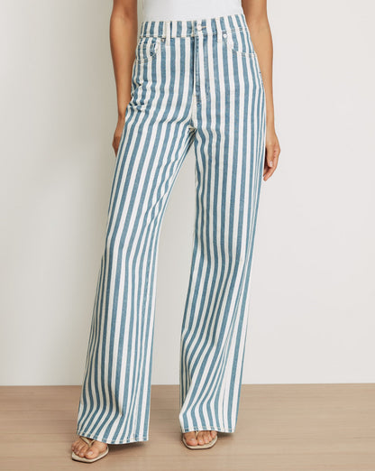 Veronica Beard | Taylor Striped Wide-Leg Jean in Saltwater Blue Stripe Saltwater Stripe