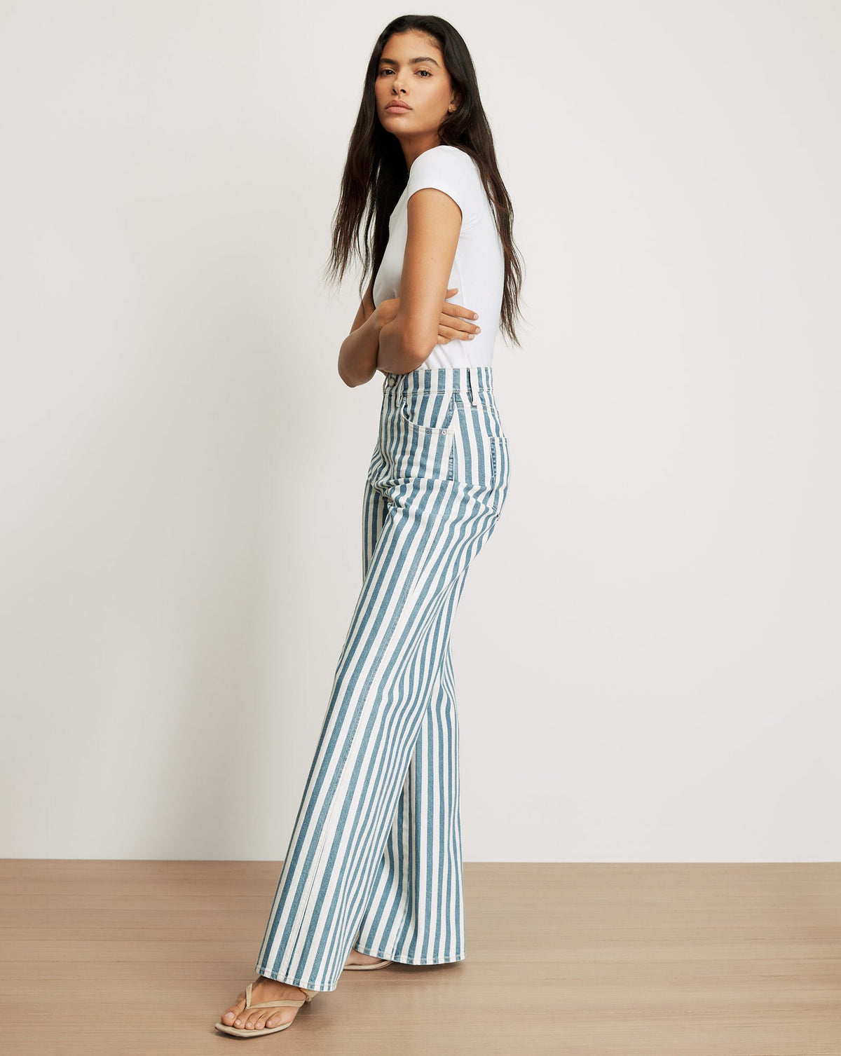 Veronica Beard | Taylor Striped Wide-Leg Jean in Saltwater Blue Stripe Saltwater Stripe