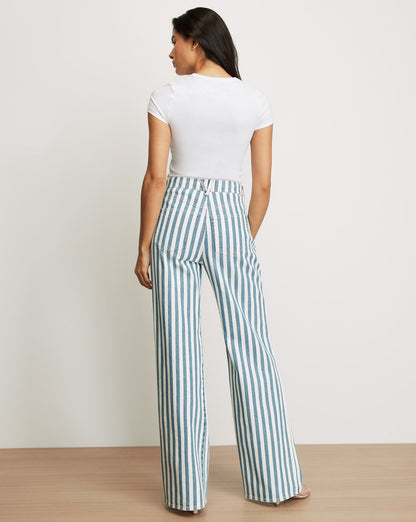 Veronica Beard | Taylor Striped Wide-Leg Jean in Saltwater Blue Stripe Saltwater Stripe