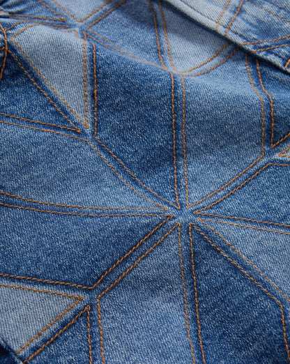 Veronica Beard | Elijah Quilt-Print Denim Short in Prism Blue Prism Blue