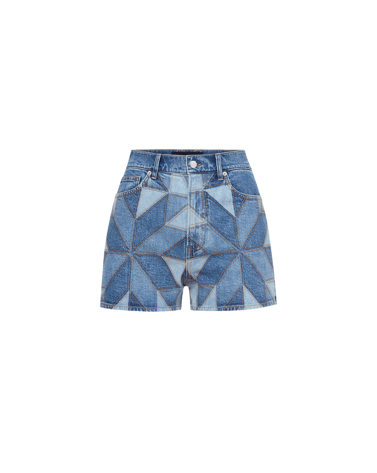 Veronica Beard | Elijah Quilt-Print Denim Short in Prism Blue Prism Blue