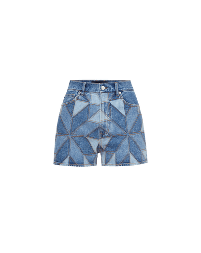 Veronica Beard | Elijah Quilt-Print Denim Short in Prism Blue Prism Blue