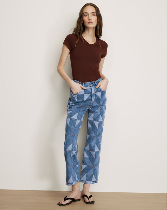 Veronica Beard | Dylan Quilt-Print Straight-Leg Jean in Prism Blue Prism Blue
