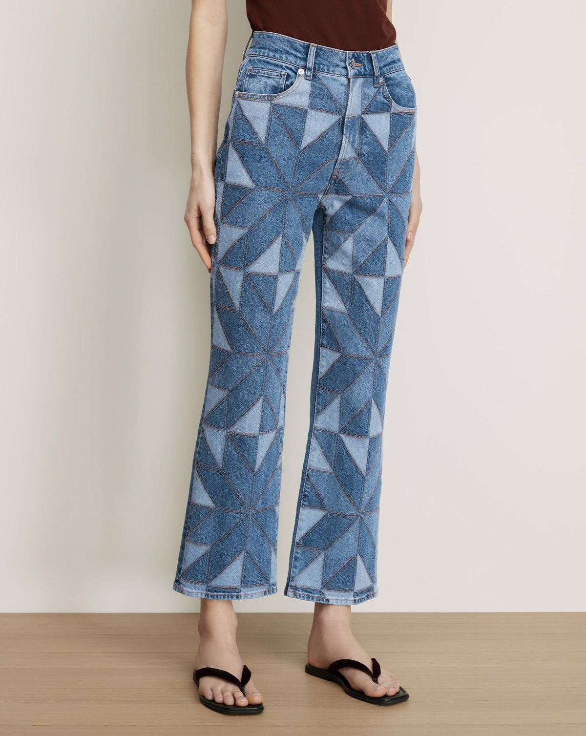 Veronica Beard | Dylan Quilt-Print Straight-Leg Jean in Prism Blue Prism Blue