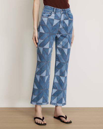 Veronica Beard | Dylan Quilt-Print Straight-Leg Jean in Prism Blue Prism Blue
