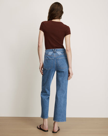 Veronica Beard | Dylan Quilt-Print Straight-Leg Jean in Prism Blue Prism Blue