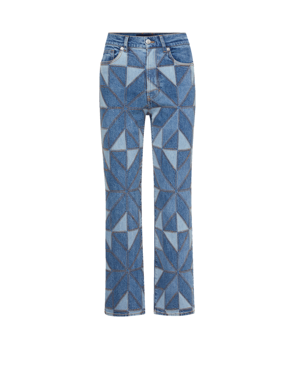 Veronica Beard | Dylan Quilt-Print Straight-Leg Jean in Prism Blue Prism Blue