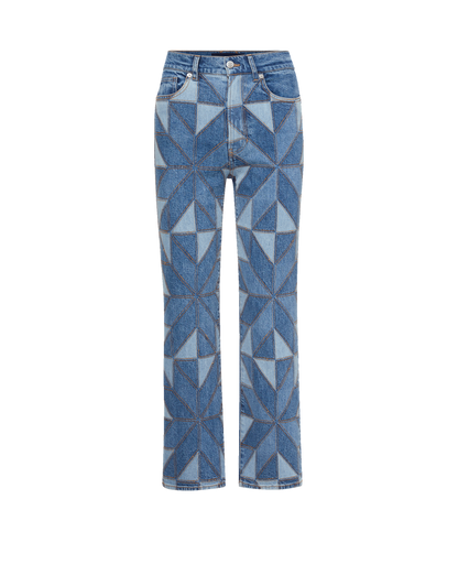 Veronica Beard | Dylan Quilt-Print Straight-Leg Jean in Prism Blue Prism Blue