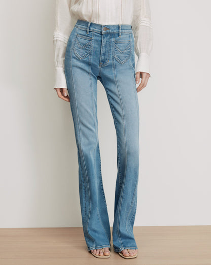 Veronica Beard | Beverly Skinny-Flare Jeans with Saddle Seam Sneak Peek