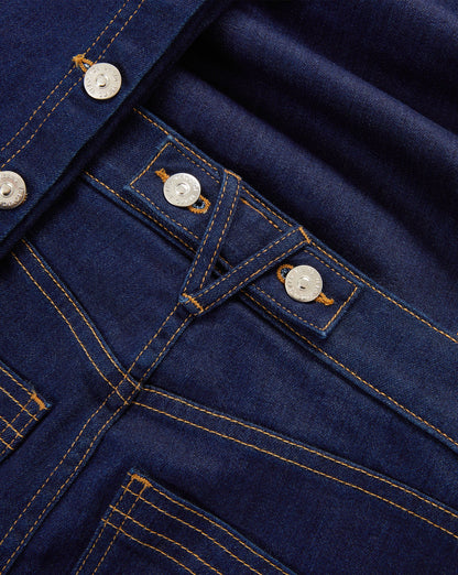 Veronica Beard | Crosbie Slim Wide-Leg Button-Seam Jean in Indigo Denim Rinse Indigo Rinse