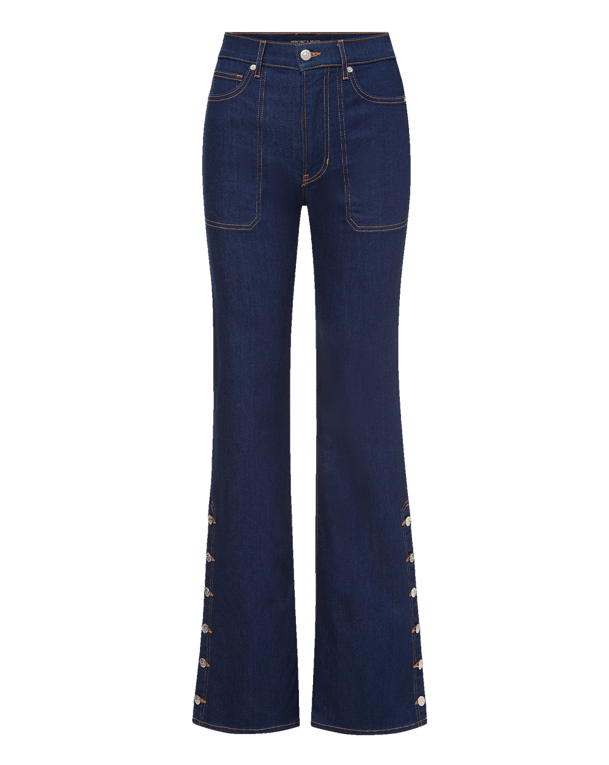 Veronica Beard | Crosbie Slim Wide-Leg Button-Seam Jean in Indigo Denim Rinse Indigo Rinse