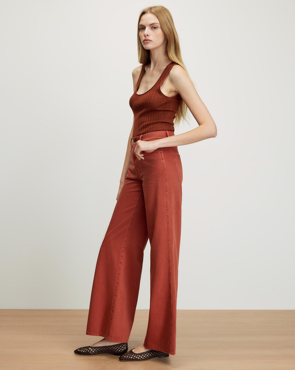 Veronica Beard | Kasey Wide-Leg Jean in Rust Rust