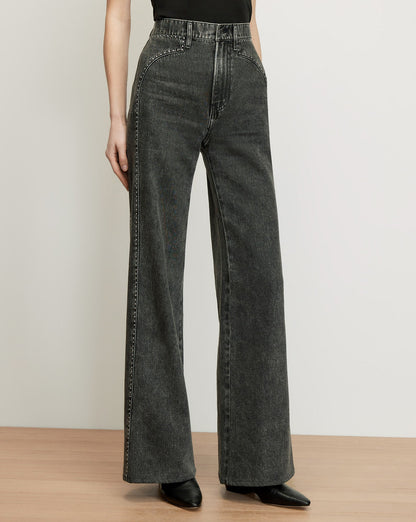 Veronica Beard | Grant Studded Wide-Leg Jean in Washed Black Tornado Tornado