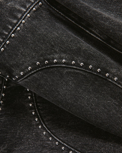 Veronica Beard | Grant Studded Wide-Leg Jean in Washed Black Tornado Tornado