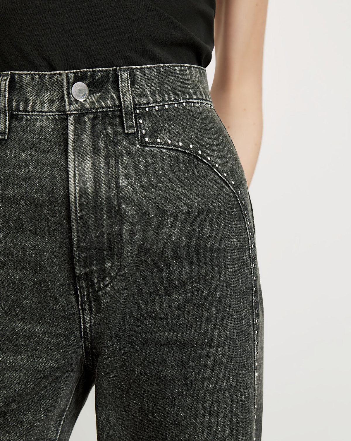 Veronica Beard | Grant Studded Wide-Leg Jean in Washed Black Tornado Tornado