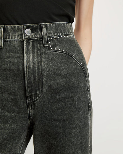 Veronica Beard | Grant Studded Wide-Leg Jean in Washed Black Tornado Tornado