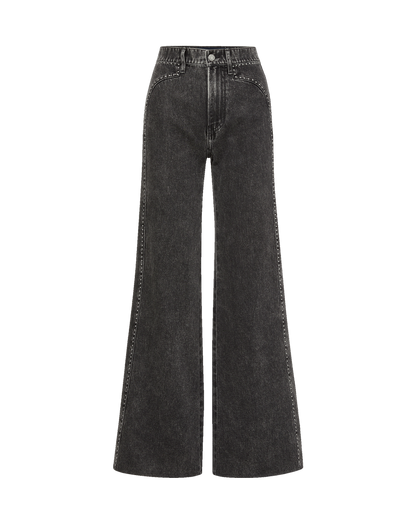 Veronica Beard | Grant Studded Wide-Leg Jean in Washed Black Tornado Tornado