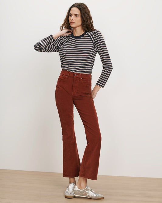Veronica Beard | Carson Corduroy Kick-Flare Pant in Rust Red Rust