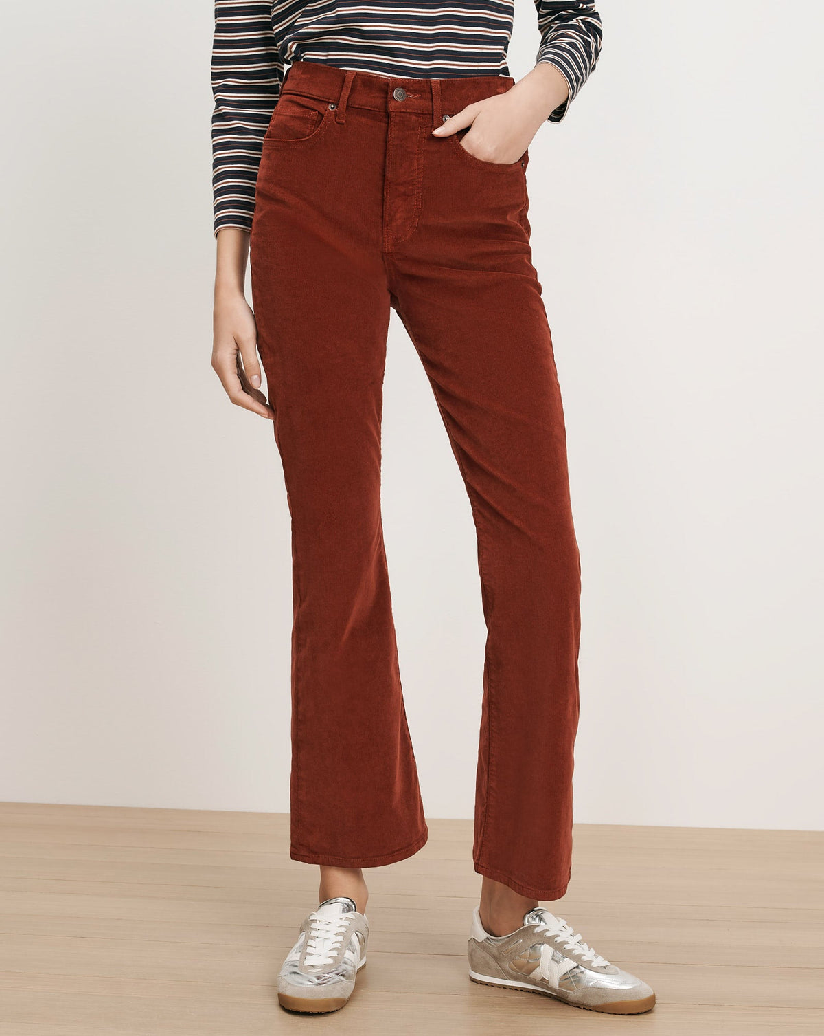 Veronica Beard | Carson Corduroy Kick-Flare Pant in Rust Red Rust