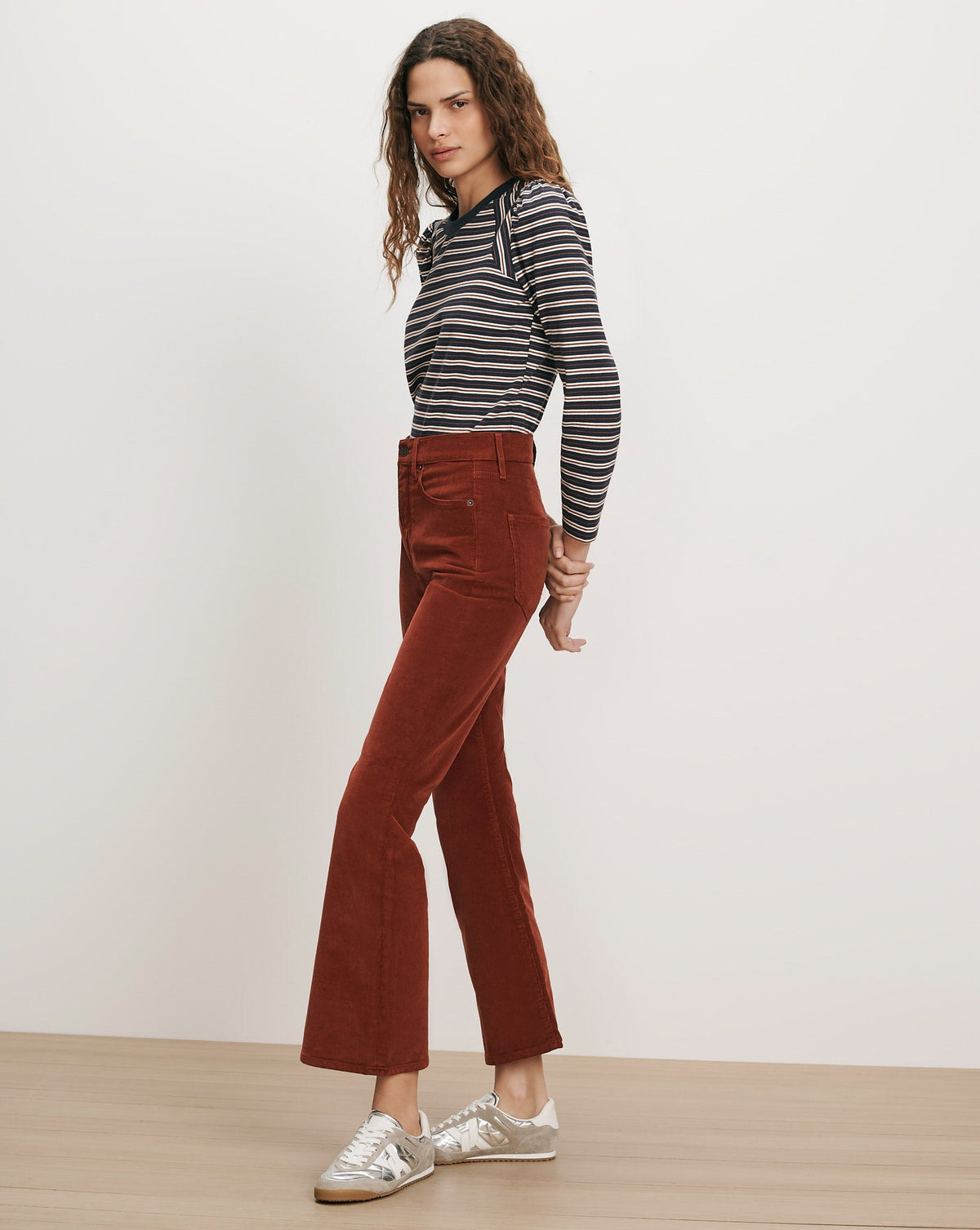 Veronica Beard | Carson Corduroy Kick-Flare Pant in Rust Red Rust