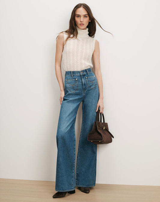 Veronica Beard | Grant Wide-Leg Jean in Blue Wash Denim Wanderer